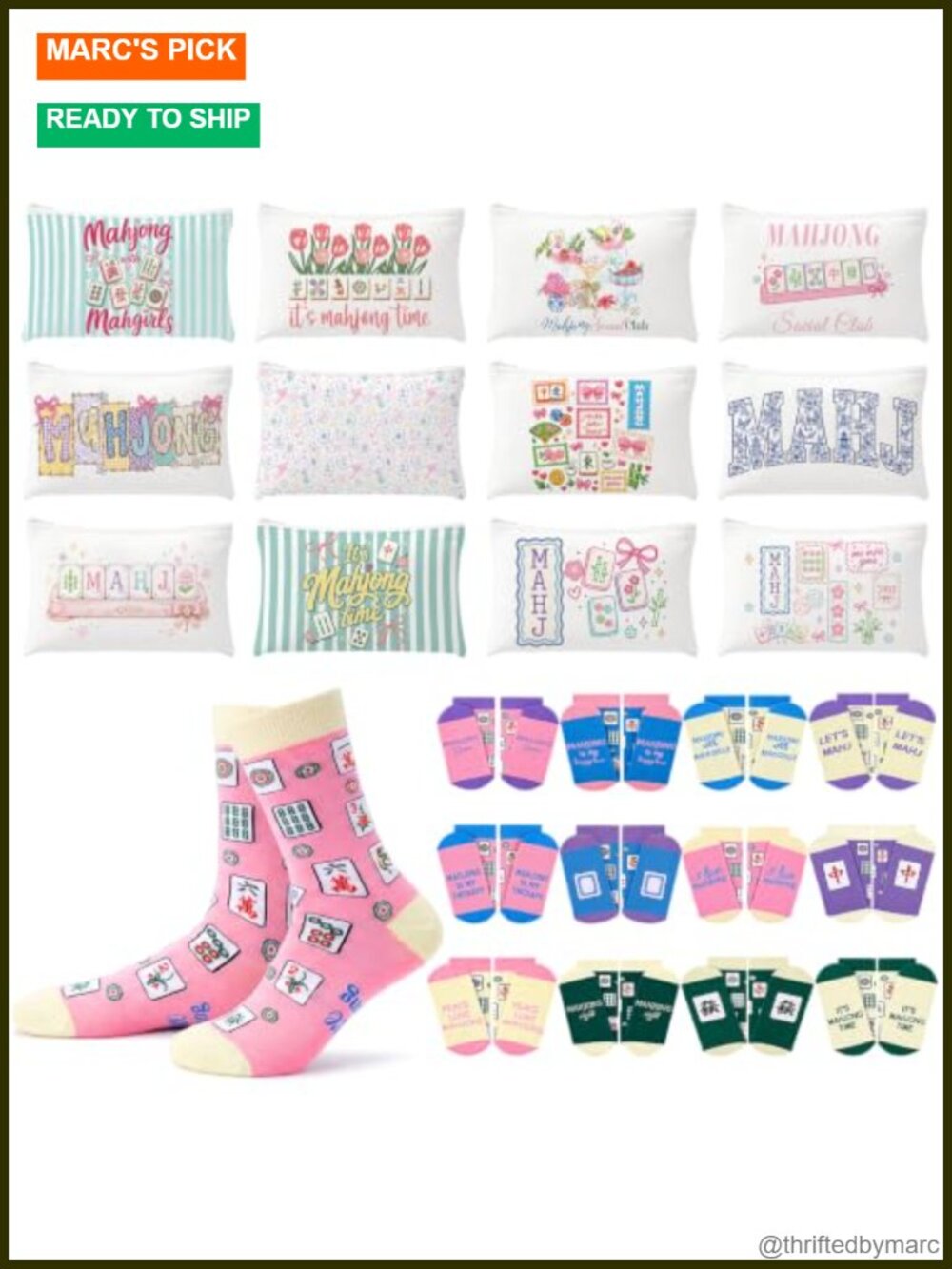 Mahjong Makeup Bag & Crew Socks Set 24 Pc Canvas Zipper Party Favor Gift